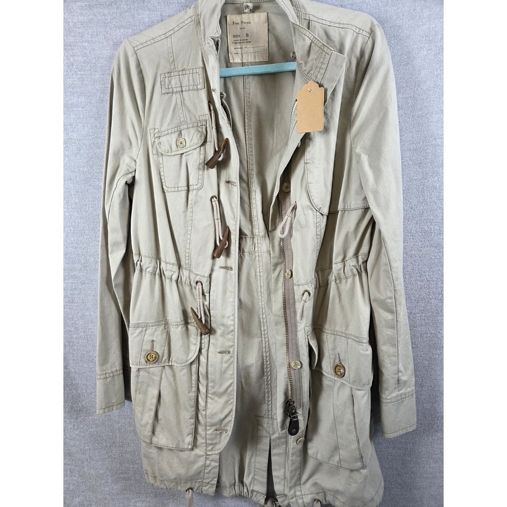 Free People S Safari Army Military Style Toggle Coat Jacket Khaki Cargo Pockets